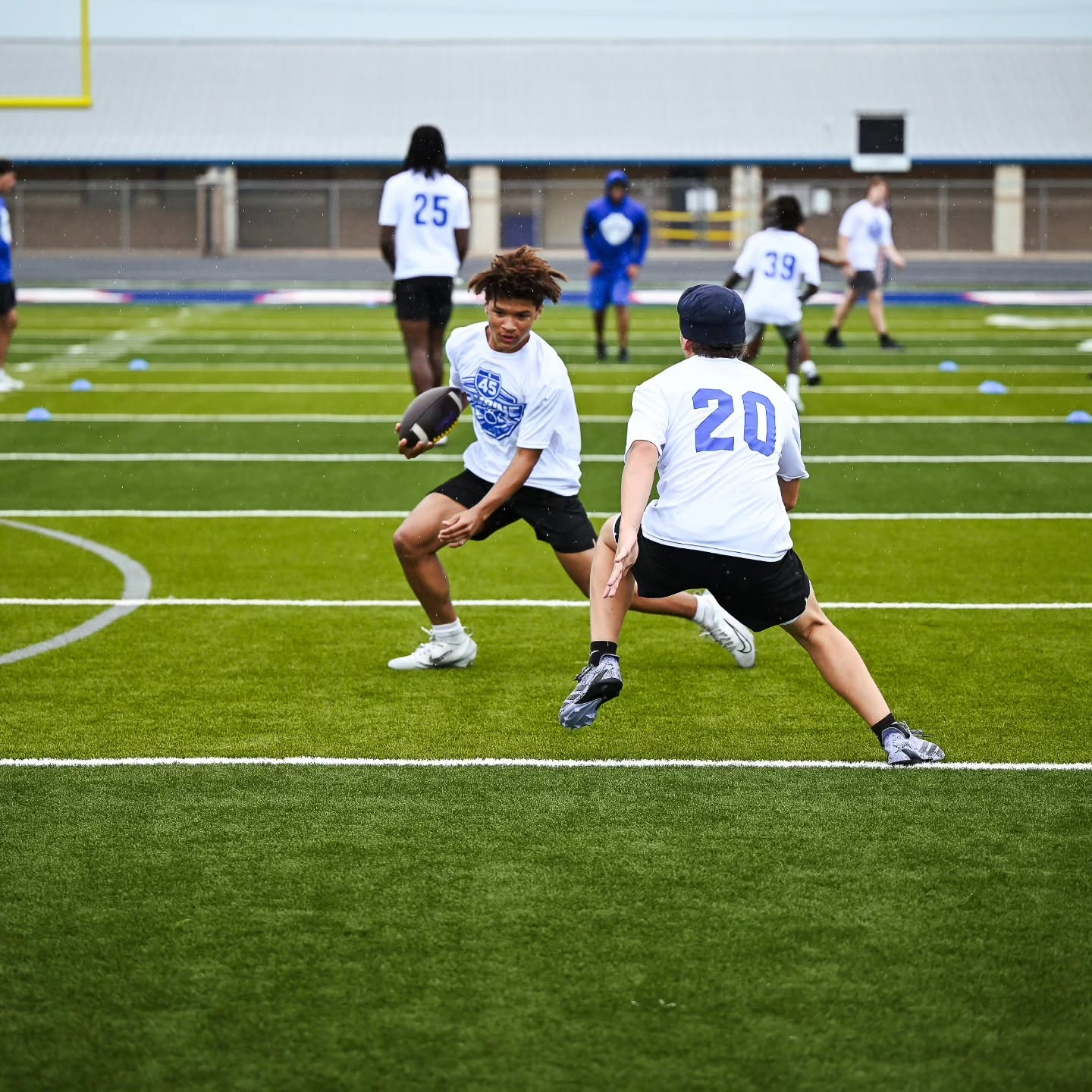 Coach leading position-specific football skill development training