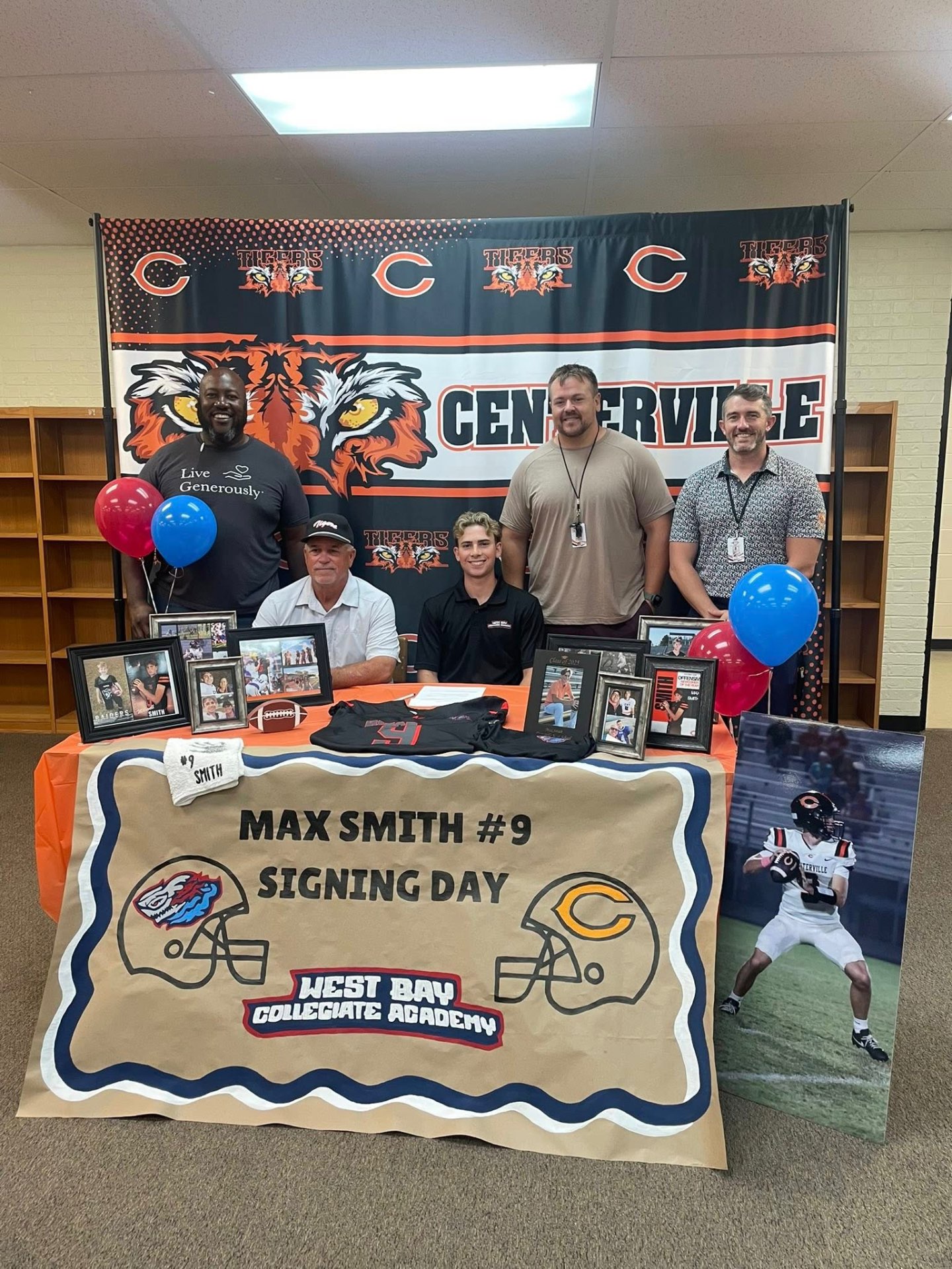 Max Smith college football signing day celebration with Taylor Sports Performance coaches — student athlete recruiting success in Centerville, Texas